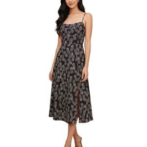 ASTR the Label Keilani Pineapple Print Linen Blend Midi Dress Black White S